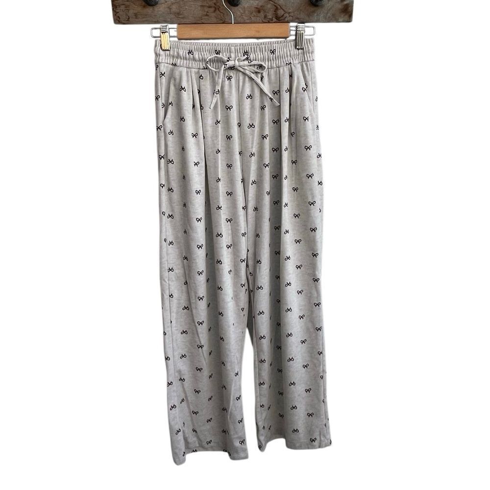 🌴 Bow Print Lounge Pants Women’s XL Soft Stretch Pajama Pants Cream Neutral - Picture 6 of 15